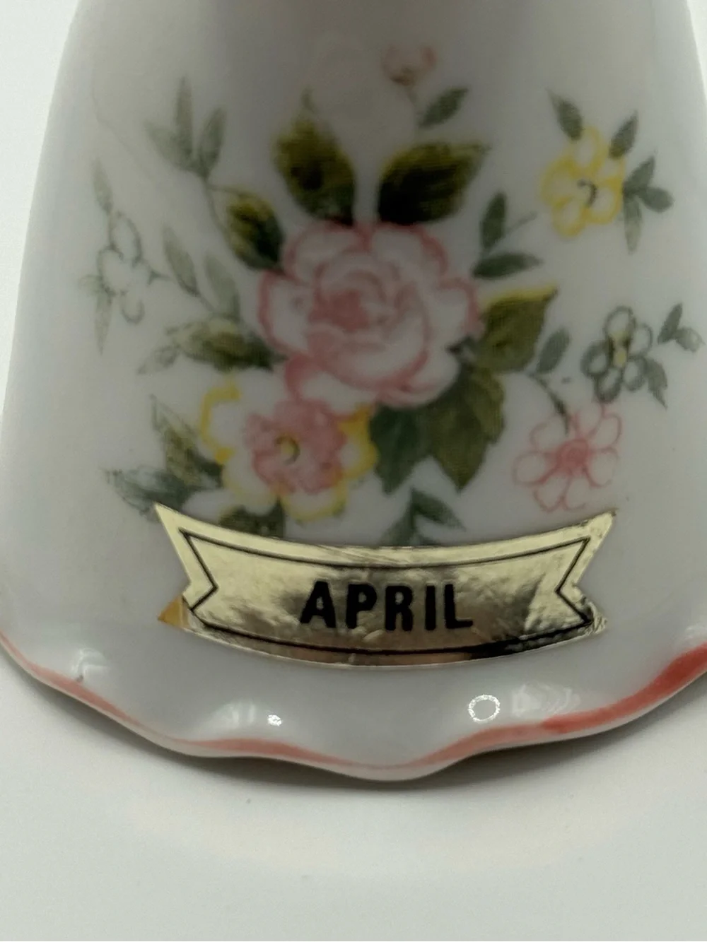 VTG April Birthday Angel Bell Figurine Pink Floral Kitsch Cottagecore Coquette